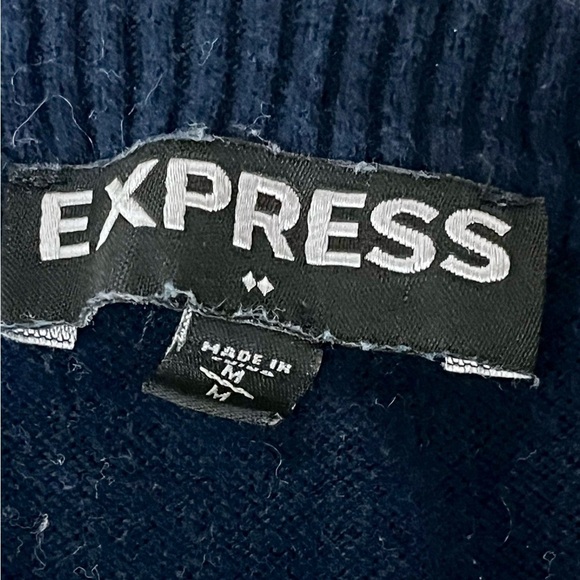 Express Mens Sweater Size M VTG Y2K V-Neck Rugby Embroidered Knit Pull Over - Picture 9 of 10
